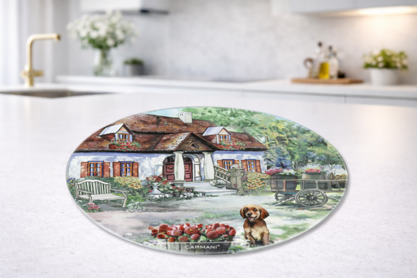 Sklenená podložka, Village Life, okrúhla, 30 cm
