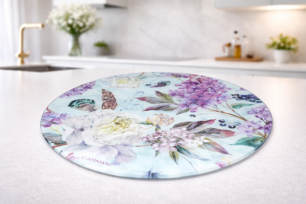 Sklenená podložka, kvety, okrúhla, 30 cm