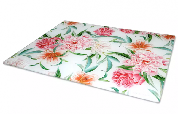 Sklenená podložka, kvety. svetlá, 40x30 cm