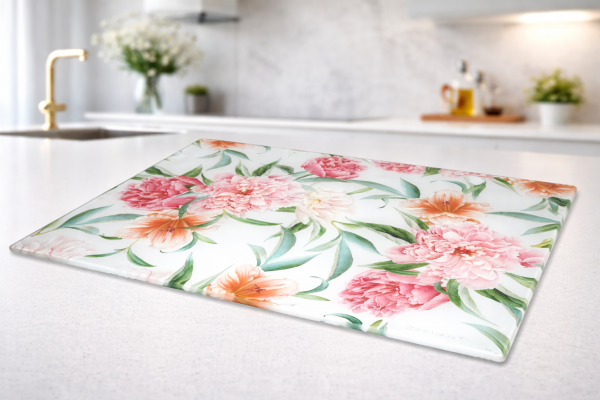 Sklenená podložka, kvety. svetlá, 40x30 cm