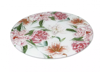 Sklenená podložka, kvety, okrúhla, svetlá, 30 cm