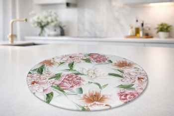 Sklenená podložka, kvety, okrúhla, svetlá, 30 cm