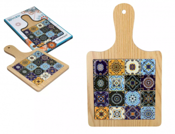 Keramická podložka na drevenom denku, dekorovaná, 18x30 cm