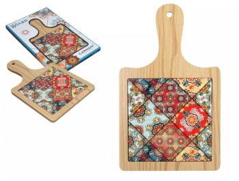 Keramická podložka na drevenom denku, ornament, 18x30 cm