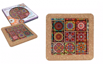 Keramická podložka, červený ornament, 19,5x19,5 cm