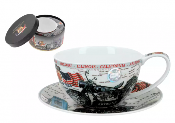 Šálka s podšálkou, motocykel, 340 ml