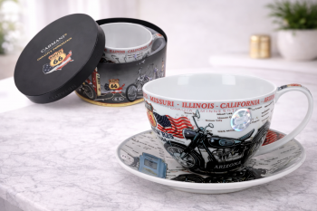 Šálka s podšálkou, motocykel, 340 ml