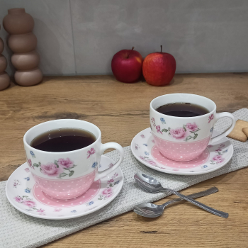 Sada šálok so spodkom, kvetinové, 2 ks v sade, 250 ml