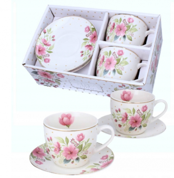 Sada šálok so spodkom, kvetinky, 2 ks v sade, 250 ml