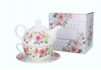 Čajník so šálkou, kvetinový, 400 ml