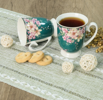 Sada hrnčekov, zelené kvetinové, 2 ks v sade, 320 ml