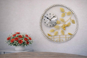 Dekoračné hodiny, kovové, svetlé - zlaté, 46 cm