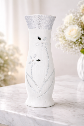 Dekoračná váza, svetlá, sádra, 45,5 cm