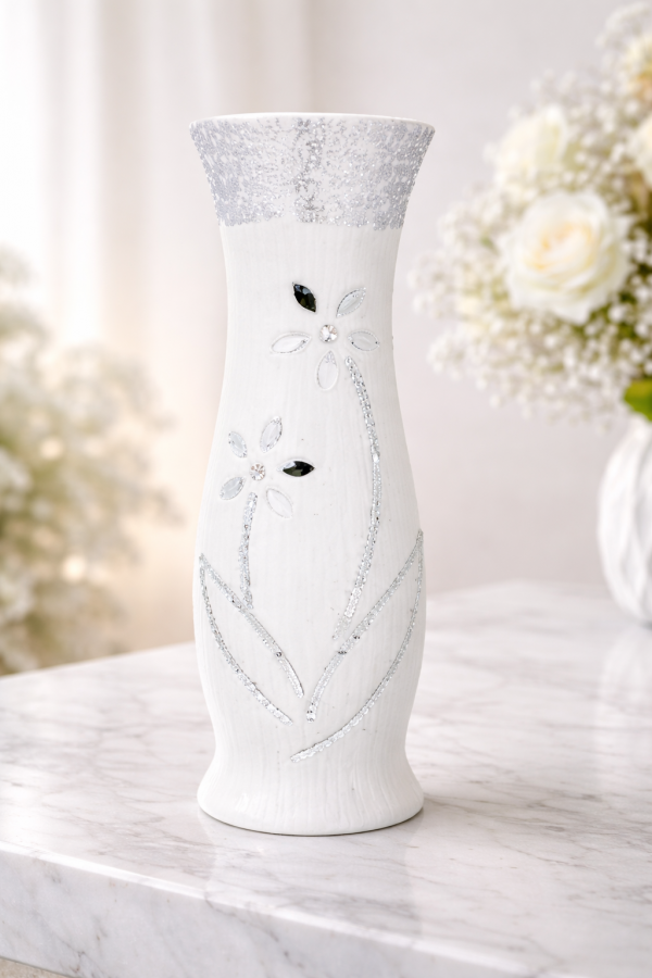 Dekoračná váza, svetlá, sádra, 45,5 cm