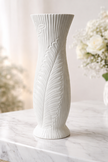 Dekoračná váza, biela, vzorovaná, sádra, 61 cm