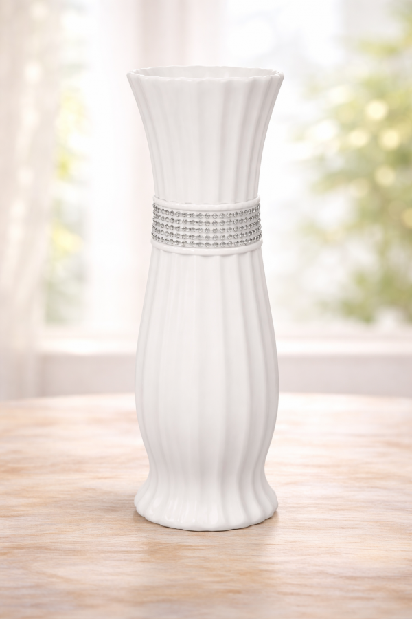 Dekoračná váza, svetlá, dekorovaná, sádra, 61 cm