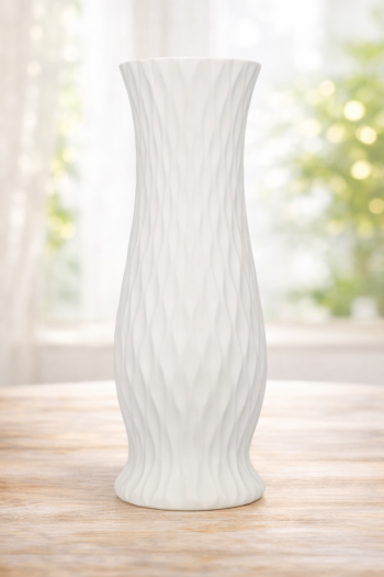 Dekoračná váza, biela, dekorovaná, sádra, 61 cm