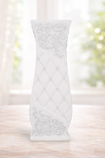 Dekoračná váza, svetlá, strieborný dekor, sádra, 61 cm