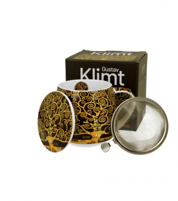 Hrnček so zaparovačom a poklopom, G. Klimt, strom života, hnedý, 430 ml