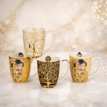 Sada 4 klasických hrnčekov inšpirovaných Gustavom Klimtom, 360 ml