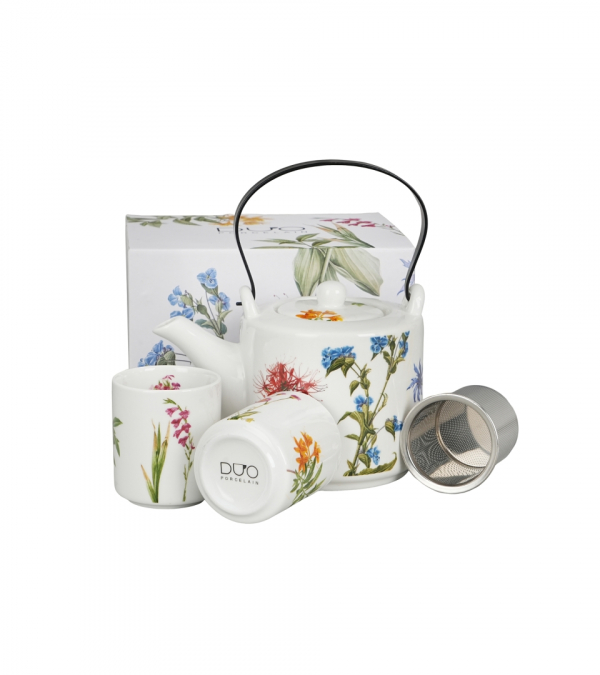 Čajová súprava so zaparovačom, kvetinová