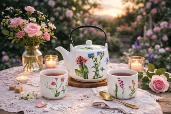 Čajová súprava so zaparovačom, kvetinová