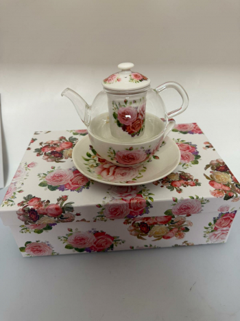 Šálka s čajníkom, kvetinová