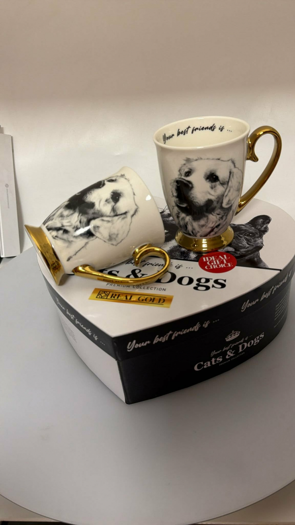 Sada hrnčekov s lyžičkami, pes, svetlé, 2 ks v balení