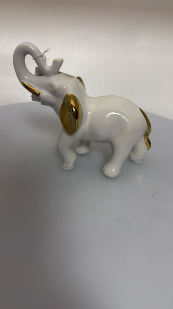 Dekoračná soška, slon, porcelánová, svetlá, 14x17x8 cm