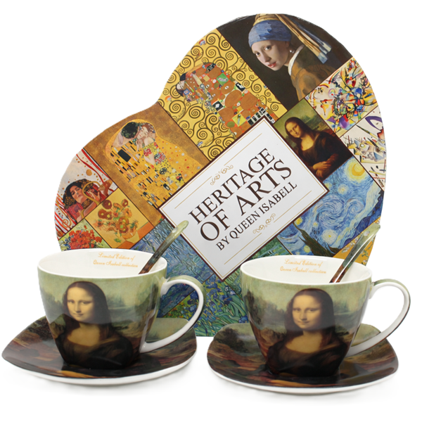 Sada krásnych šálok s podšálkami a lyžičkami, Mona Lisa, 250 ml