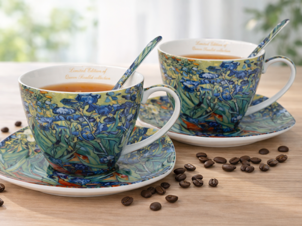 Sada kvetinových šálok s podšálkami a lyžičkami, 250 ml