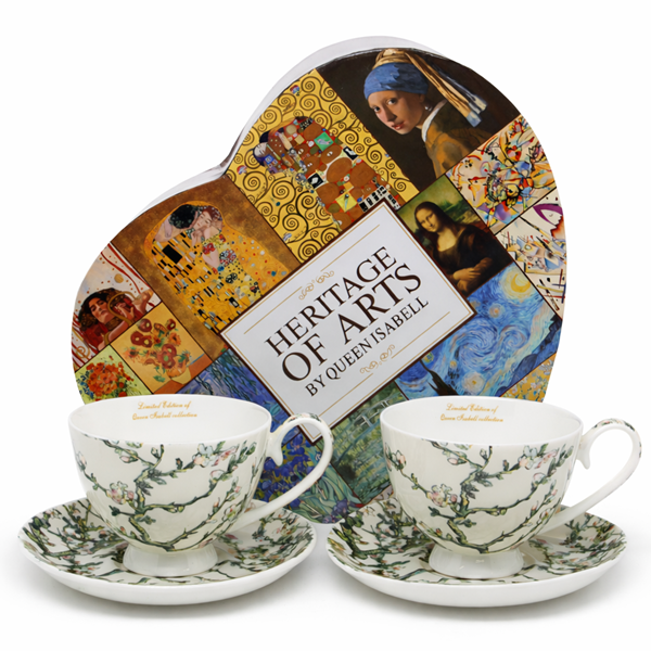 Sada dekorovaných kvetinových šálok s podšálkami, svetlé, 250 ml