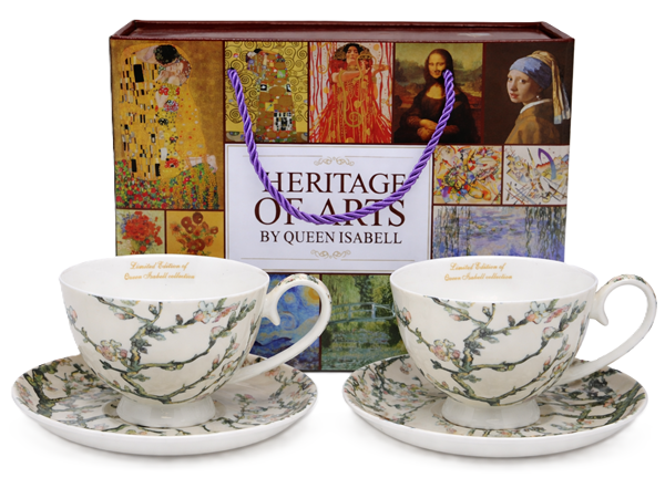 Sada dekorovaných kvetinových šálok s podšálkami, svetlé, 250 ml