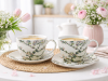 Sada dekorovaných kvetinových šálok s podšálkami a lyžičkami, svetlé, 250 ml