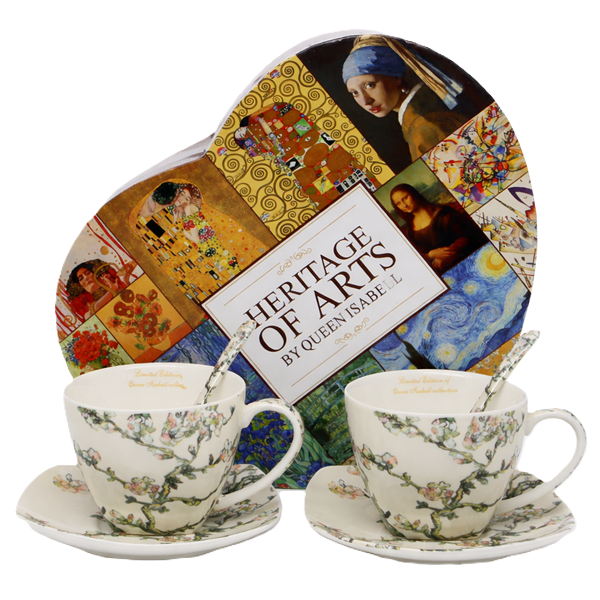 Sada dekorovaných kvetinových šálok s podšálkami a lyžičkami, svetlé, 250 ml