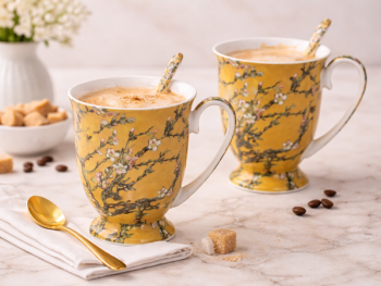 Sada kvetinových hrnčekov s lyžičkami, žlté, 300 ml