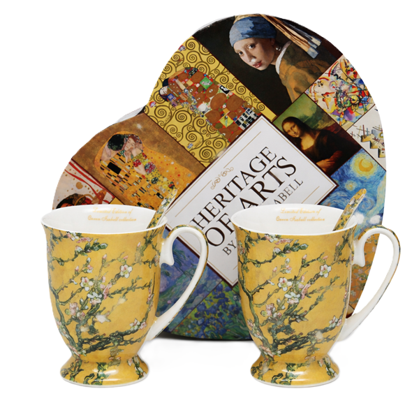 Sada kvetinových hrnčekov s lyžičkami, žlté, 300 ml