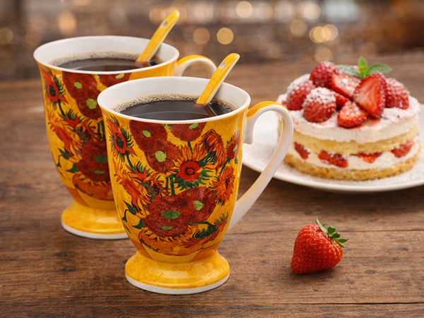 Sada kvetinových hrnčekov s lyžičkami, farebné, 300 ml