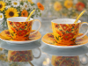 Sada dekorovaných kvetinových šálok s podšálkami a lyžičkami, farebné, 250 ml
