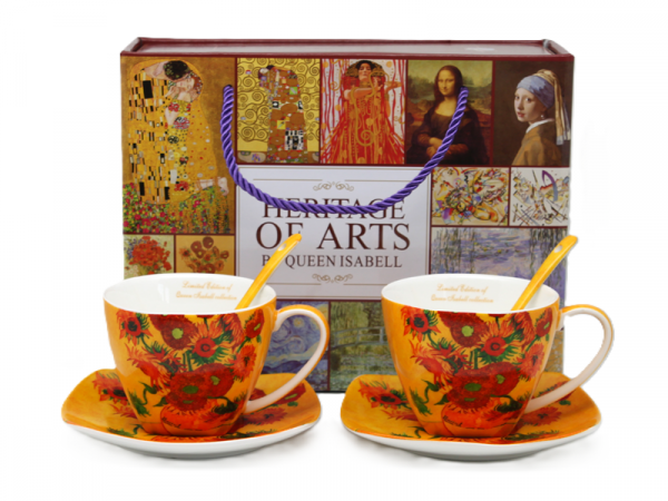 Sada dekorovaných kvetinových šálok s podšálkami a lyžičkami, farebné, 250 ml