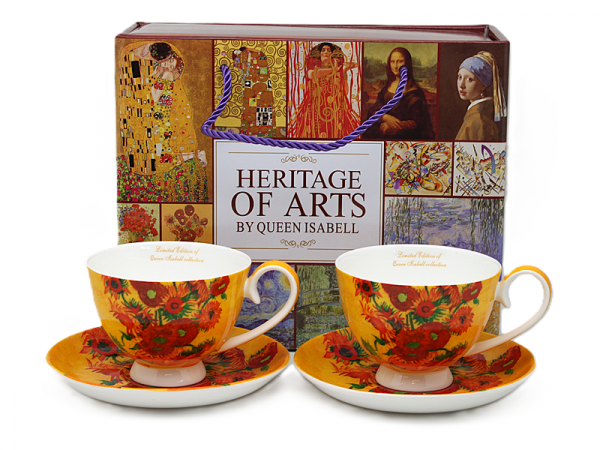 Sada dekorovaných kvetinových šálok s podšálkami, farebné, 250 ml