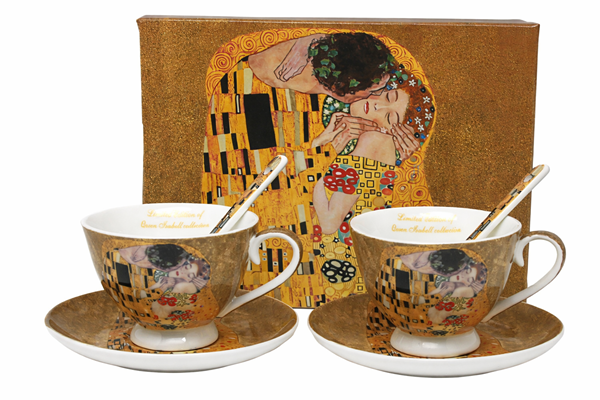 Šálky s podšálkami espresso, G. Klimt, bozk, 100 ml, 2 ks v balení