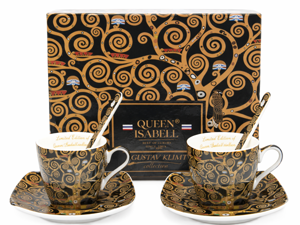 Šálky s podšálkami espresso, G. Klimt, strom, tmavé, 80 ml, 2 ks v balení