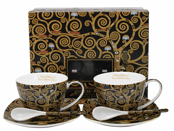 Šálky s podšálkami, G. Klimt, strom, tmavé, 300 ml, 2 ks v balení