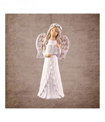 Sadrový anjel DOBRAVKA s knihou, 26cm
