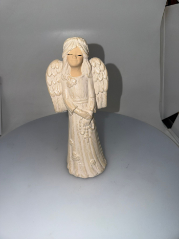 Sadrový anjel DOBRAVKA s ružencom, bielo-zlatý, 26x12 cm