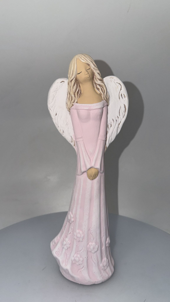 Dekoračný sádrový anjel ANIELKA, ružový, 37x13 cm