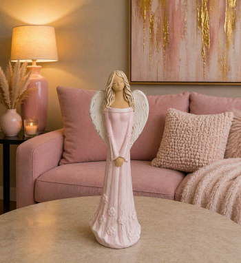 Dekoračný sádrový anjel ANIELKA, ružový, 37x13 cm