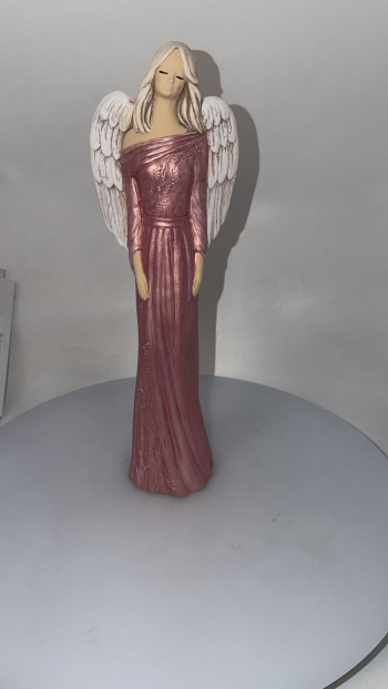 Sivý sadrový anjel PAULA, perleť-ružový, 41x15 cm