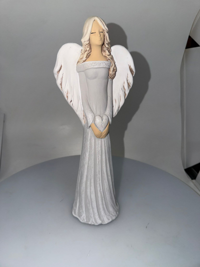 Dekoračný anjel ALEXIS, sivý, 35x13 cm